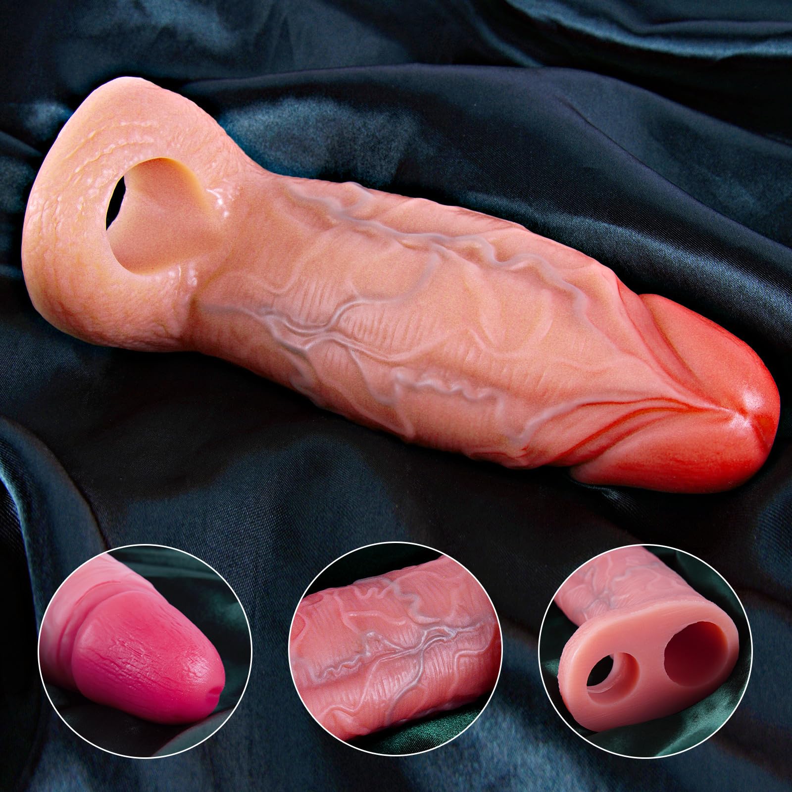 Fodera per pene realistico extra grande, 16,5 cm riutilizzabile, diametro 5,3 cm, con anello spesso per scroto, allargatore del pene, per ritardare l’eiaculazione, giocattolo sessuale maschile