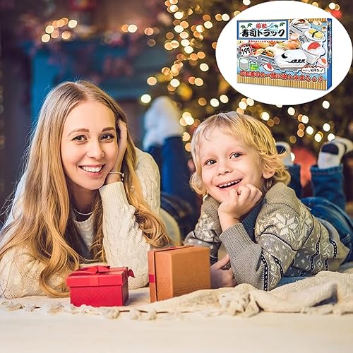 Miniatura 7 de Tren de sushi, mesa giratoria para alimentos, tren eléctrico a batería, platos japoneses de sashimi, bandeja para servir bajo el árbol de Navidad,