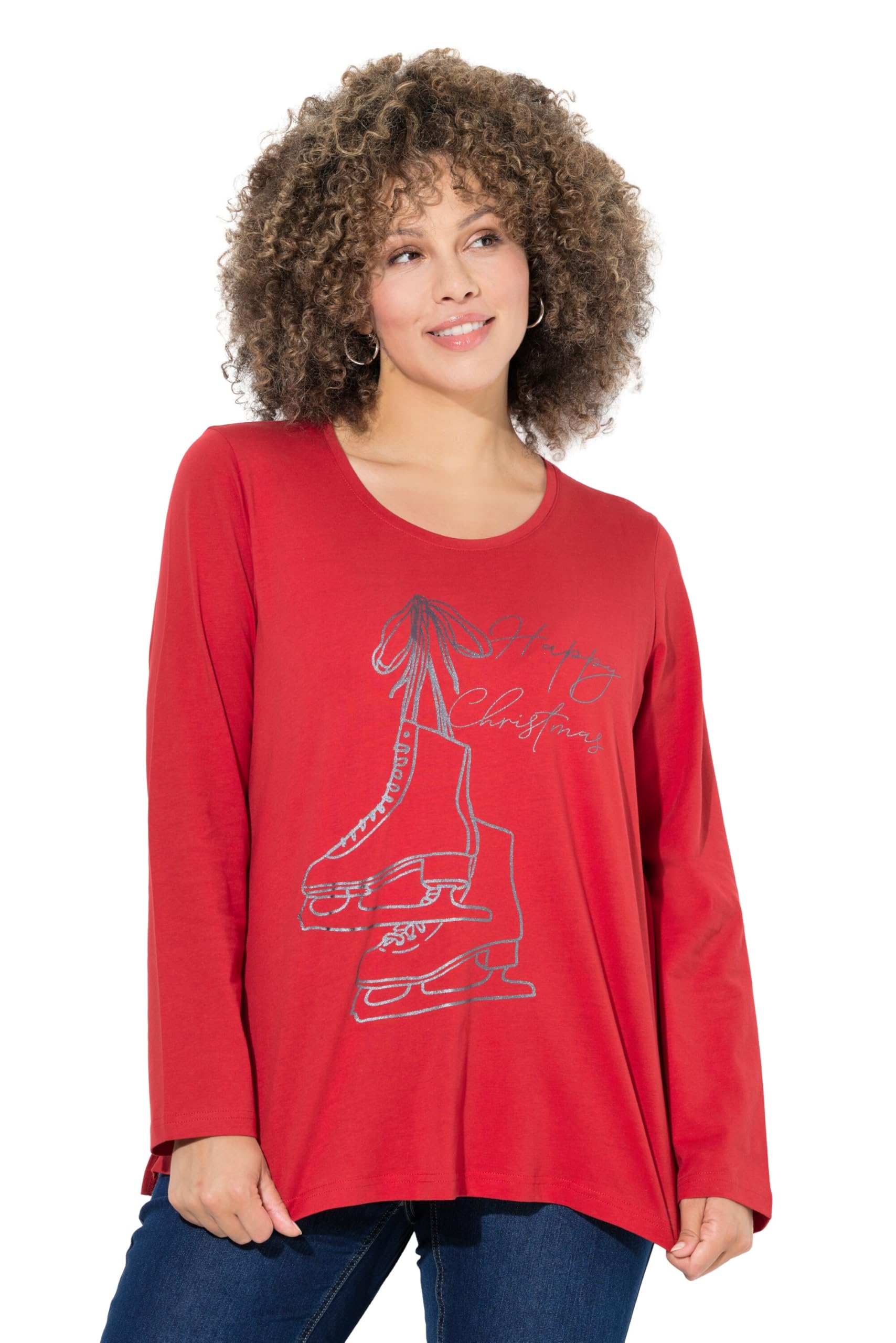 Ulla Popken Damen große Größen Übergrößen Plus Size Shirt, Weihnachtsmotiv, Classic, Rundhals, Langarm 844910
