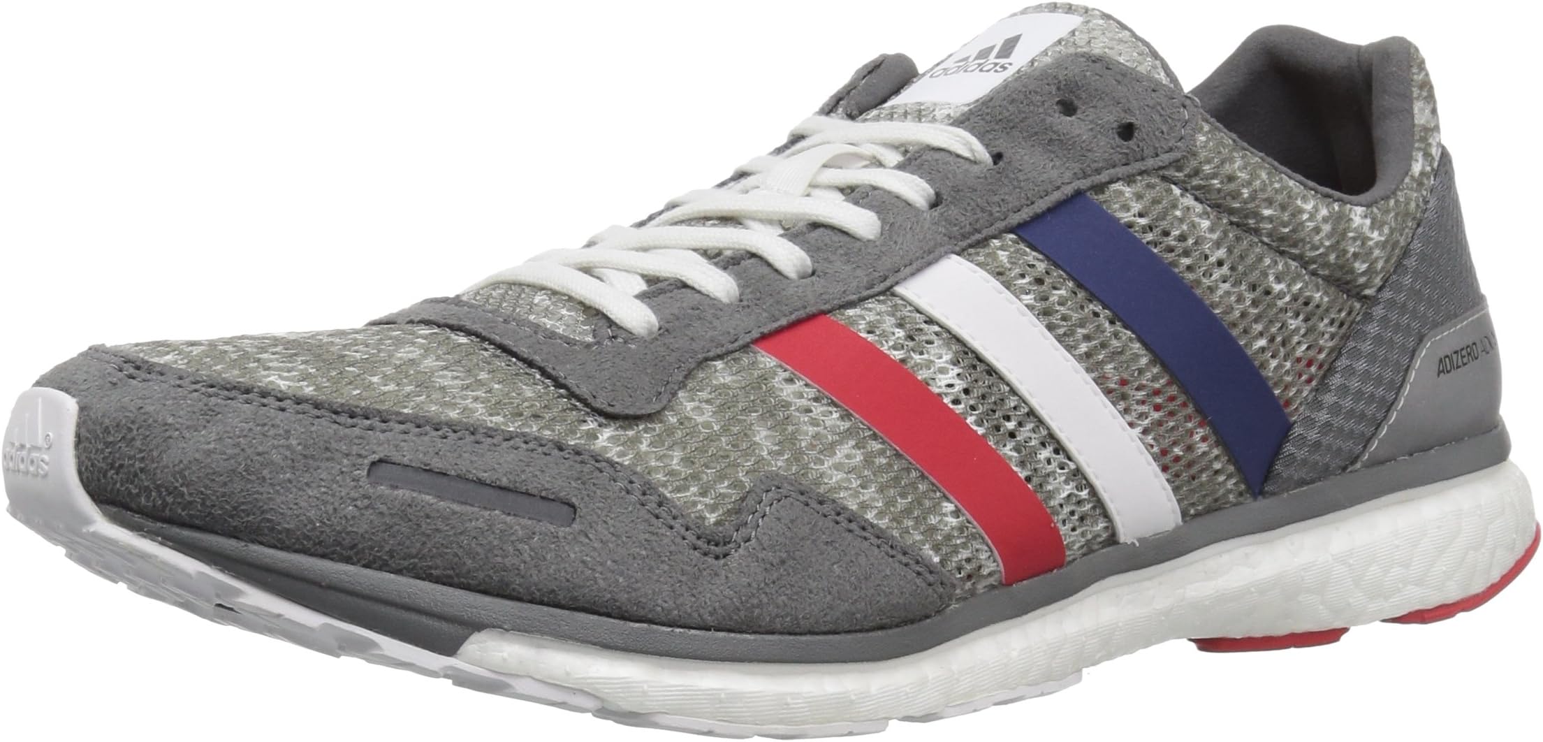 adidas Men's Adizero Adios 3 Aktiv Running Shoe, grey four/white/scarlet, 6.5 M US