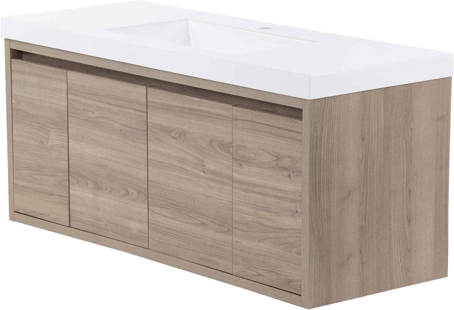 Spring Mill Cabinets Kelby 48 Inch Modern Floating Bathroom Vanity with White Single Sink Top, 2-Door Cabinet, 2 Soft-Close Drawers, 48.5" W x 18.75" D x 22.25" H, Forest Elm