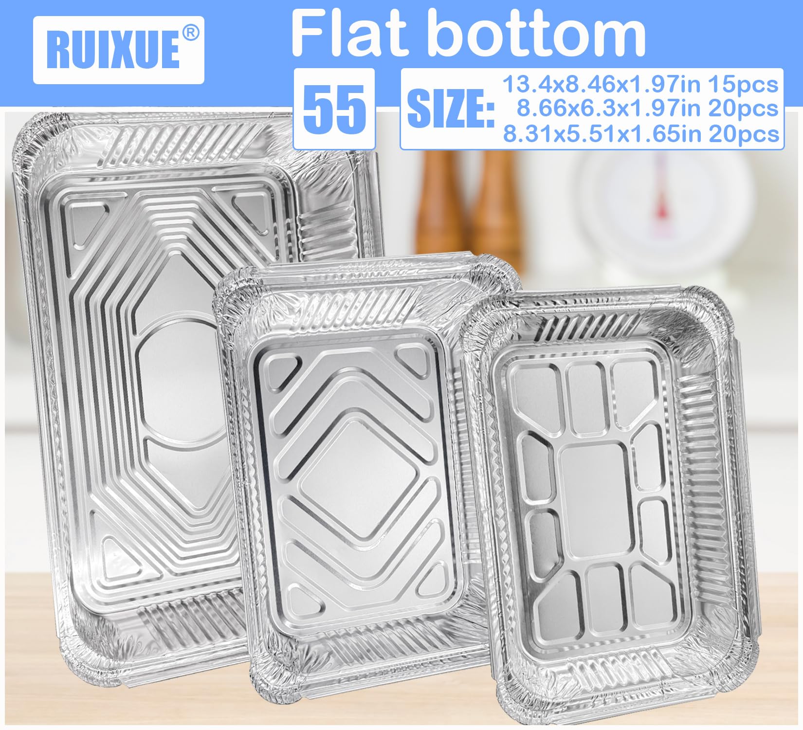 RUIXUE 55 Pieces Foil Trays with Lids, 2250ml, 1100ml and 800ml Multi-Size Reusable Aluminium Dishes for Cooking and Roasting. - Image 3