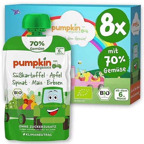 Pumpkin Organics Bio Gemüse Quetschies 8er Pack Süßkartoffel, Apfel, Spinat,