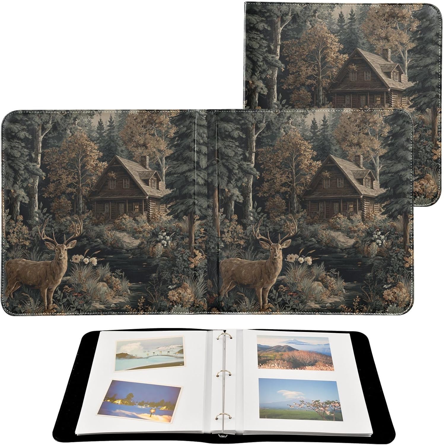 ALAZA Retro Deer in Forest Photo Album Self Adhesive Scrapbook Album PU Leather Cover 3 Ring Binders Photo Book for Wedding Family Travel Memory