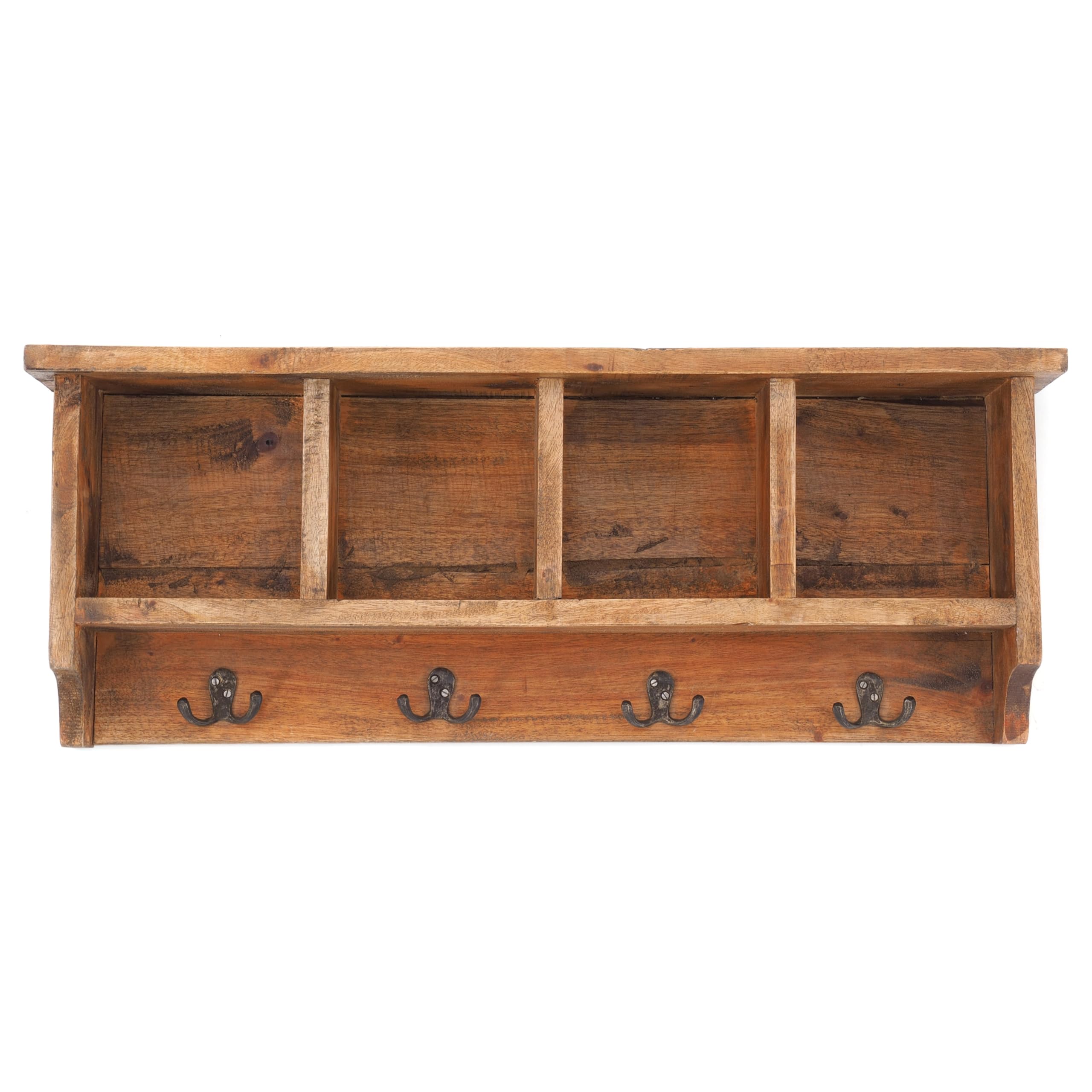 Appendiabiti da parete in legno riciclato Vintage 70, con mensola, 70 x 27 x 11 cm (L x A x P), stile rustico