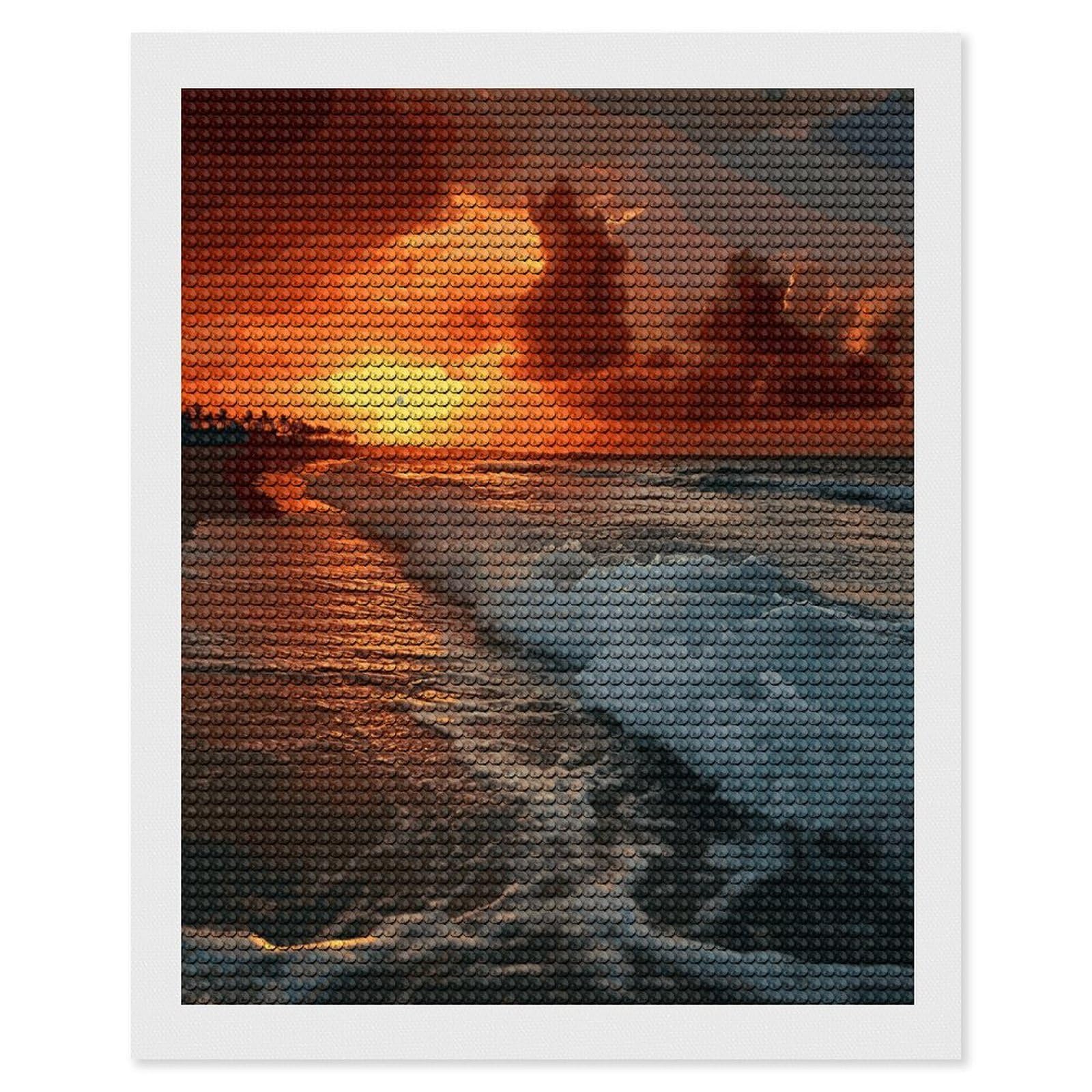 LDGSUPH The Beach Sunset Diamond Painting Kits for Adults Paint with Diamond Pictures Art DIY Full Drill Diamond Dots Painting Personalized Diamond Photo for Home Wall Decor Gift 16"x20"