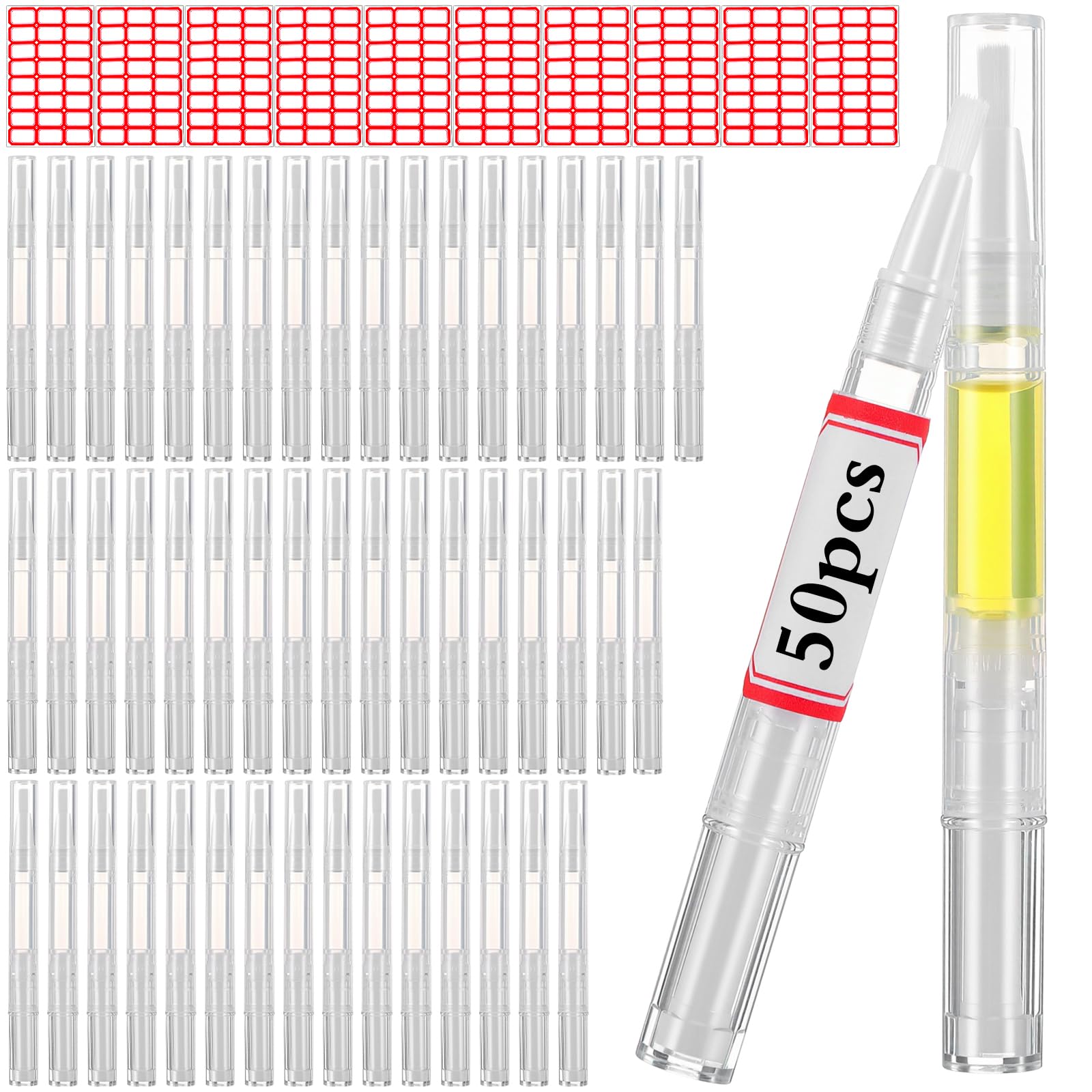 Photo 1 of YBEATY 50 Pack 3ml Transparent Twist Pen Empty Cuticle Nail Oil Pens with Brush Tip Travel Cosmetic Lip Gloss Containers Applicators Eyelash Growth Liquid Tube with 240pcs Label Stickers