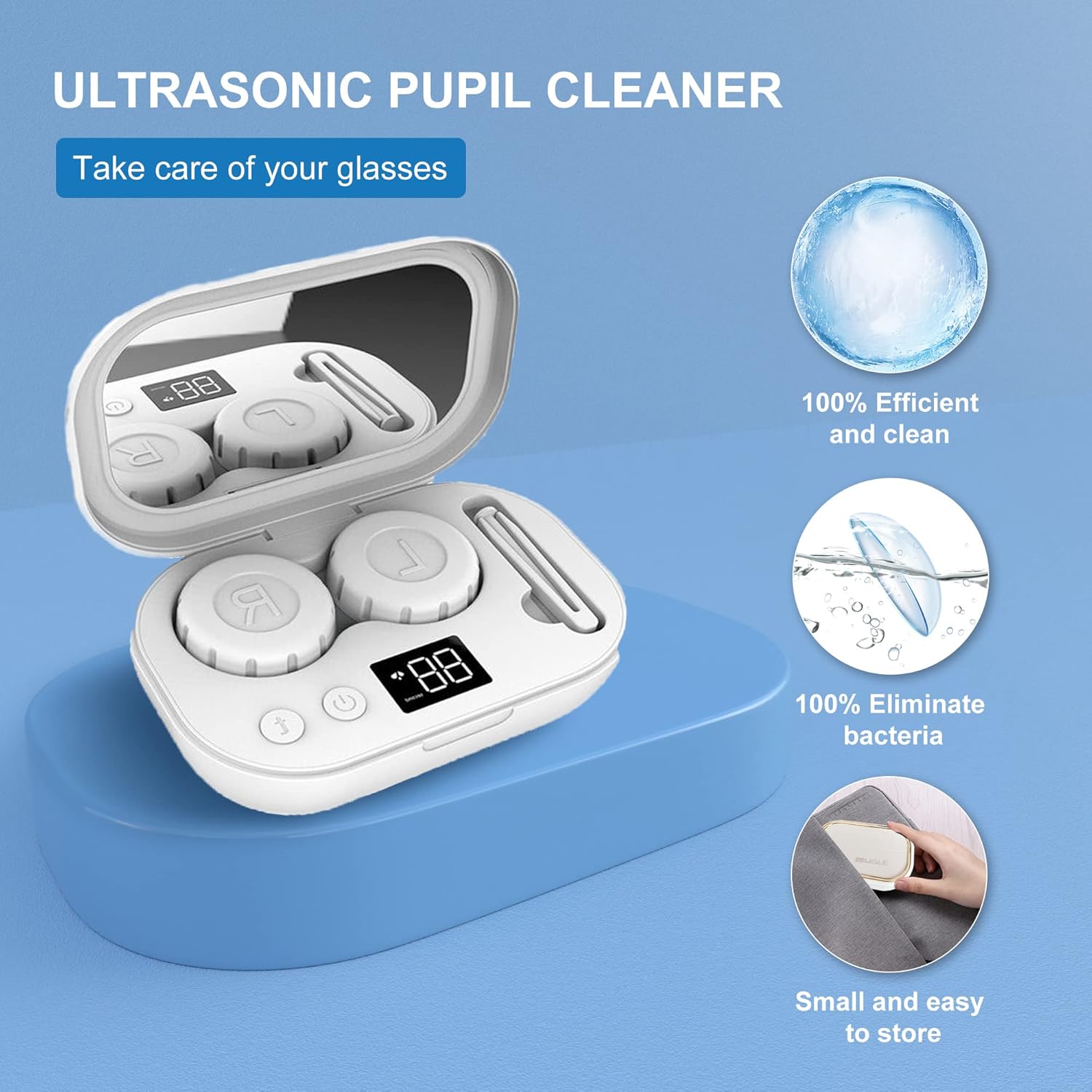 Contact Lens Cleaner Machine Ultrasonic Portable Contact Lens Cleaner Auto Contact Lens Cleaning Machine with USB Charger Led Display for Daily Care Fast Cleaning Soft and Hard Contact Lenses : Health & Household