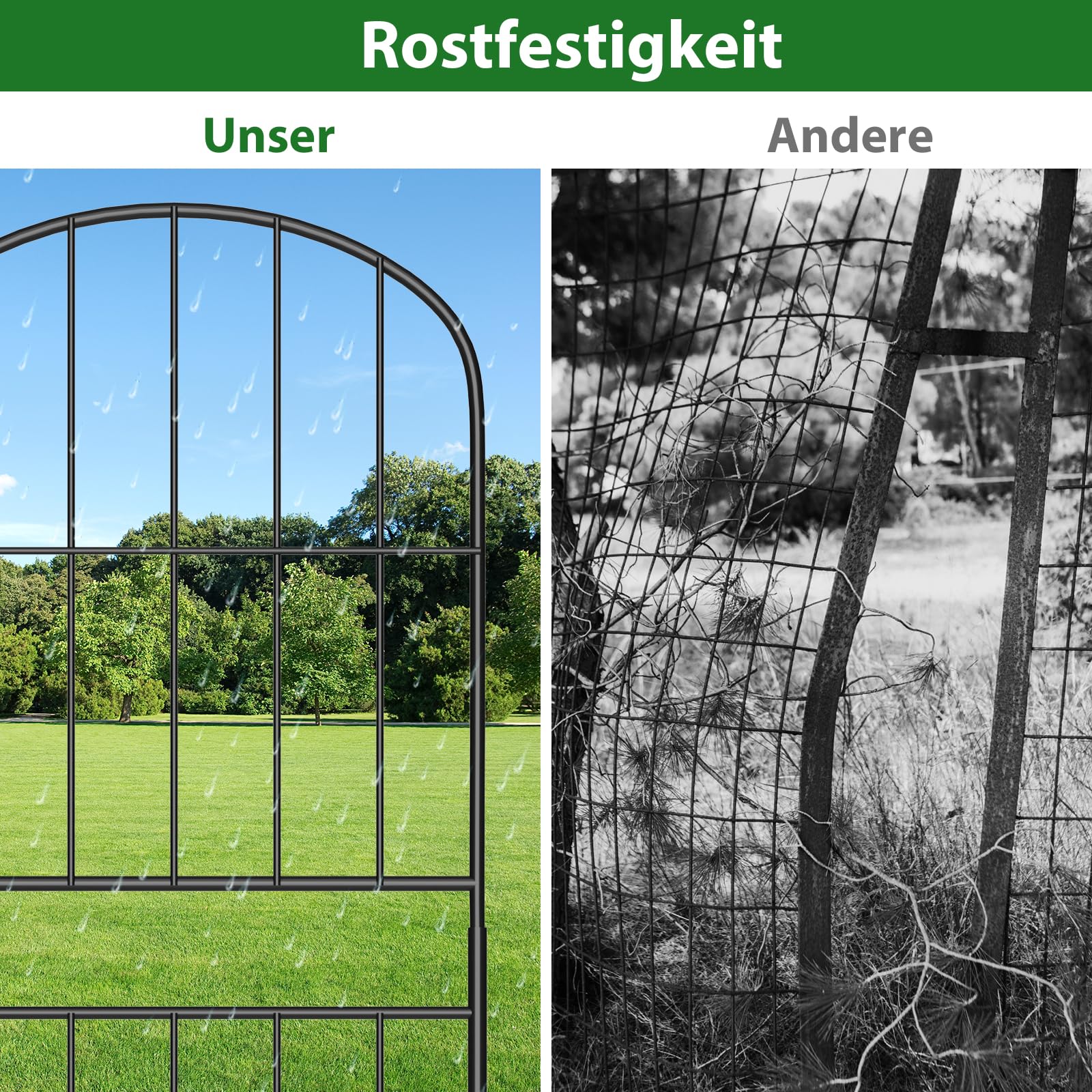 LIANTRAL 10 Stück Dekorativer Gartenzaun, Tier Barriere Zaun, Steckzaun Metall, Rostfeste Gartenzaun, Kein Graben Zaun Patio Grenze Tierzaun für Hunde Kaninchen im Freien Patio, 91 cm (H) x 3,05 m (L)