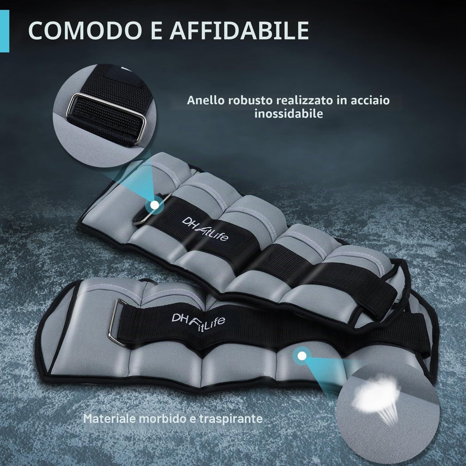 DH FitLife Set di 2 cavigliere con pesi regolabili per gambe | 2 varianti 2 x 2,5 kg e 2 x 4,5 kg | pesi alla caviglia per allenamento della forza