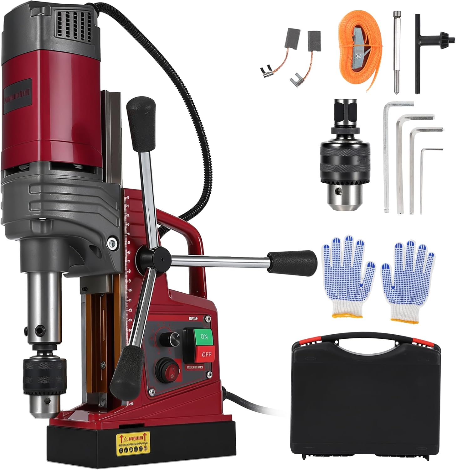 2 Inch Magnetic Drill Press, 210mm Max Stroke, 13000N Magnetic Force,1550W 750PRM Portable Electric Mag Drill Machine for Metal Drilling, Industrial Grade with Drill Chucks & Annular Cutters Kit