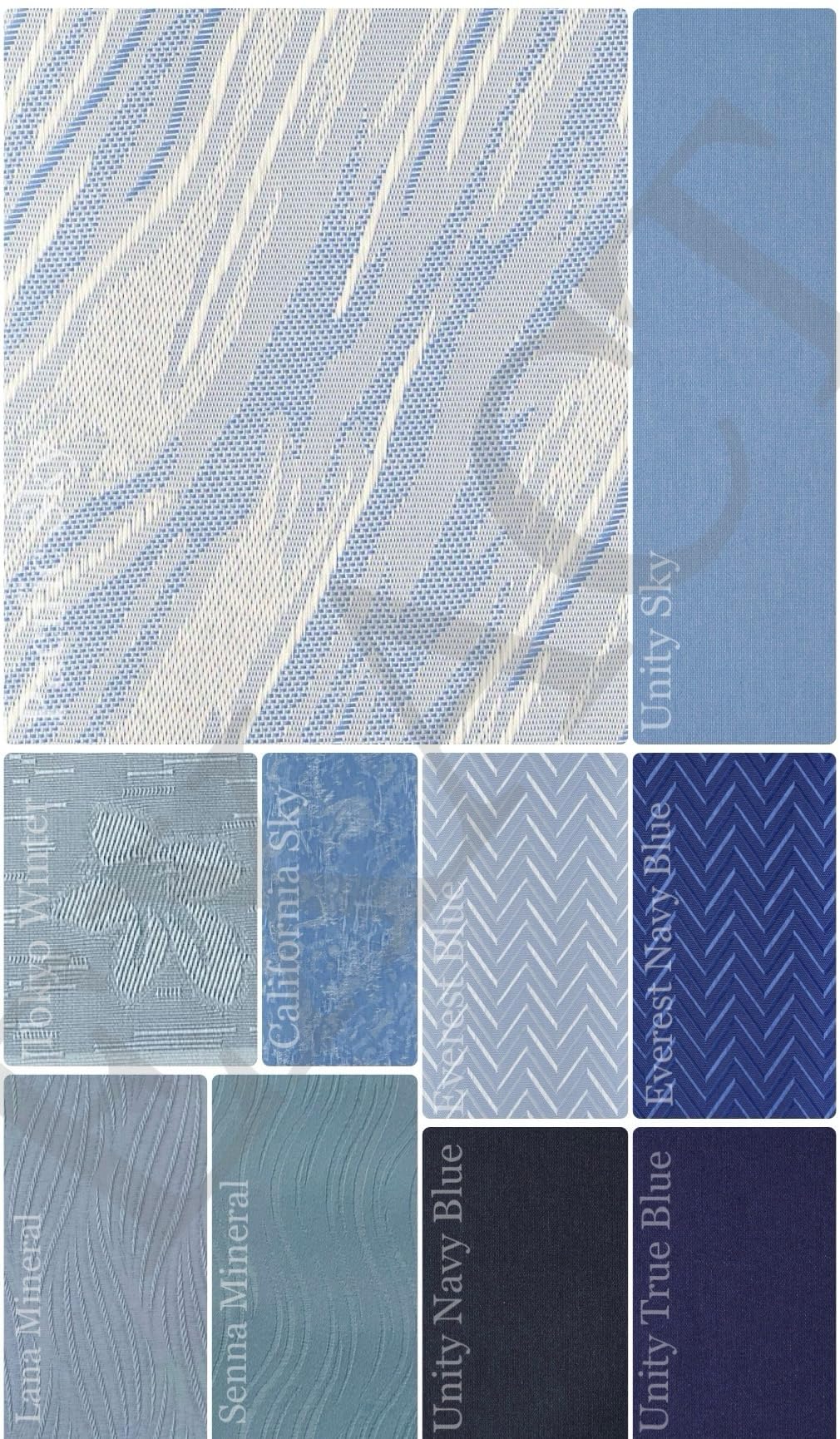 Vertical Blinds Replacement Slats **10 Shades of Blue** MADE TO MEASURE 89mm (3.5") Manufactured By EXACT BLINDS.