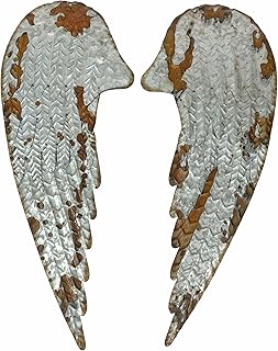 Zeckos Set of 2 Rustic Galvanized Grey Metal Angel Wings Wall Hangings Measuring 28.5 Inches in Height - Stylish and Unique Decorative Accents for Your Living Space