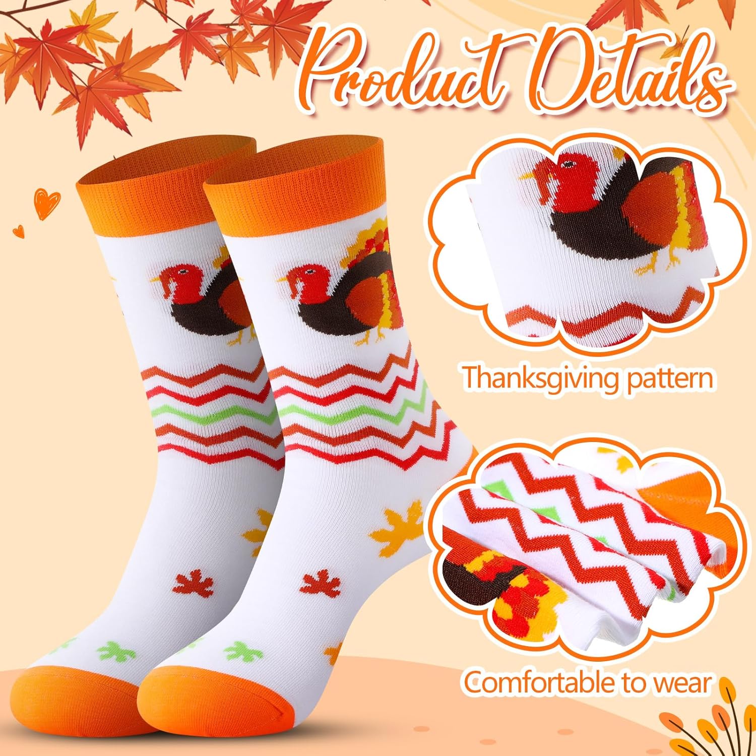 Meanplan 12 Pairs Thanksgiving Socks Fall Autumn Pumpkin Maple Leaves Turkey Harvest Socks for Women Men