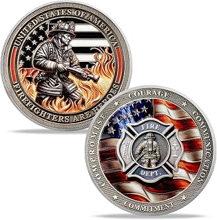 Firefighter Challenge Coin - First Responder Fireman Coins - Flame Fire Hose Commemorativer Coins - Honor Fire Department Rescue Prayer Coin Appreciation Fireman Gifts