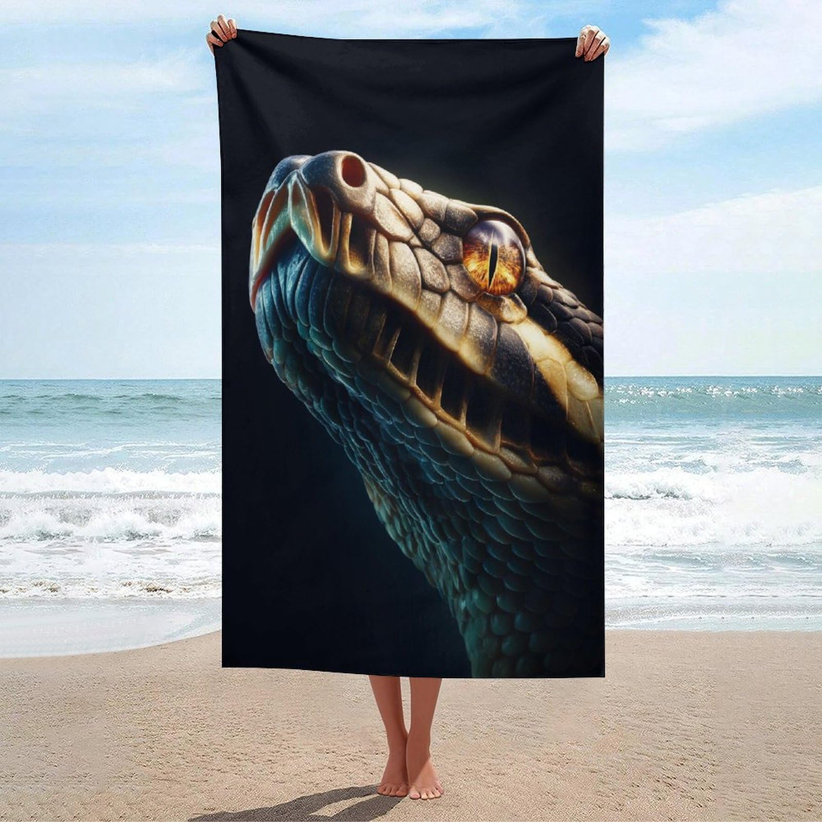 LSRCPD Snake Looking Upward Beach Towel Sand Free Microfiber Large Shower Towels Multipurpose Absorbent for Bathroom Pool 130x80 CM