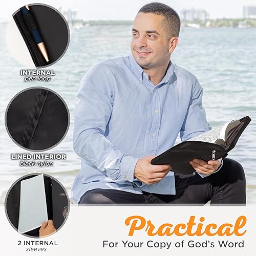 Miniatura 4 de Funda de lona para hombres y mujeres con cremallera para Biblia o libro con asa.