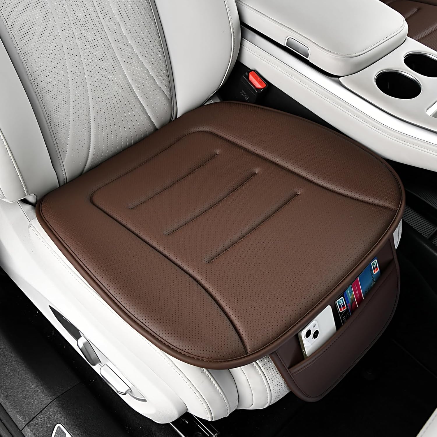 KAYI Car Seat Cushion, Comfort Memory Foam Car Cushions for Driving, Breathable Leather Surface with Anti Slip Rubber Bottom, Seat Cushion for Car and Office Chair (1 Pack, Brown) 1 Brown
