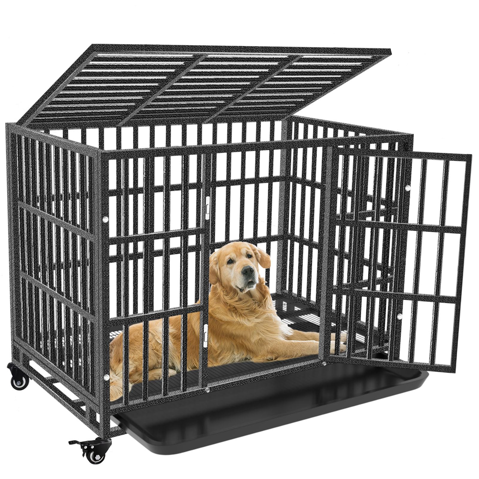 View of Heavy Duty Dog Crate - for Medium Small Dogs Indestructible Pet Cage ...