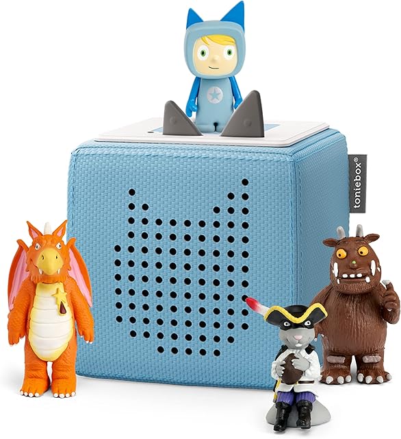 tonies Toniebox Julia Donaldson Bundle Incl. 1 Creative and 3 Characters, The Gruffalo, Zog, and Highway Rat, Kids Presents, Screen-Free Audiobooks/ Kids Music Player, Early Learning Toys, Light Blue