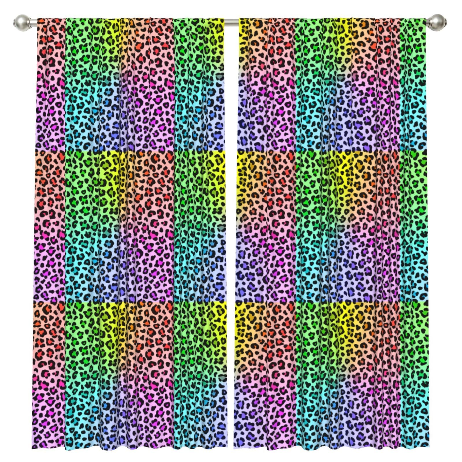 InOmak Radial Rainbow Multicolor Leopard Pattern, 2 Panels Window Curtains 52 x 84 Inch Blackout Curtains for Living Room Bedroom