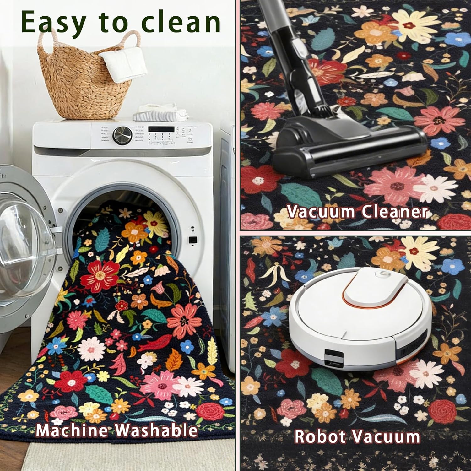 Area Rug 3x5 for Bedroom, Washable Floral Rugs for Entryway Non Slip Low Pile Flower Area Rugs Vintage Large Soft Carpet for Bedroom Office Kitchen Dining Room