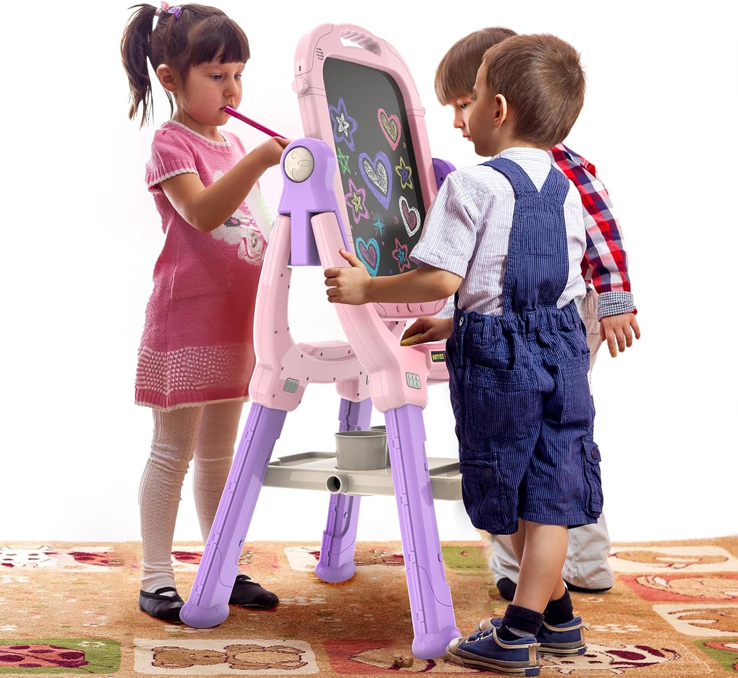 Easel for Kids - Rotatable Double Sided Adjustable Standing Art Easel with Painting Accessories, Kids Nail Polish Set for Girls with Nail Dryer