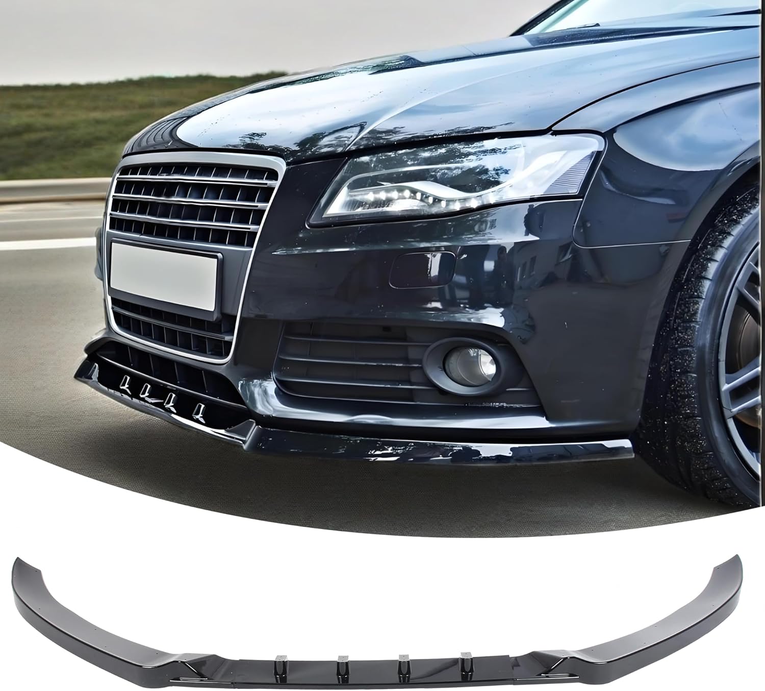 Front Bumper Lip Splitter Spoiler Fit for Audi A4 Base B8 8K 2009 2010 2011 2012 Painted Gloss Black Accessories Air Chin Body Kit