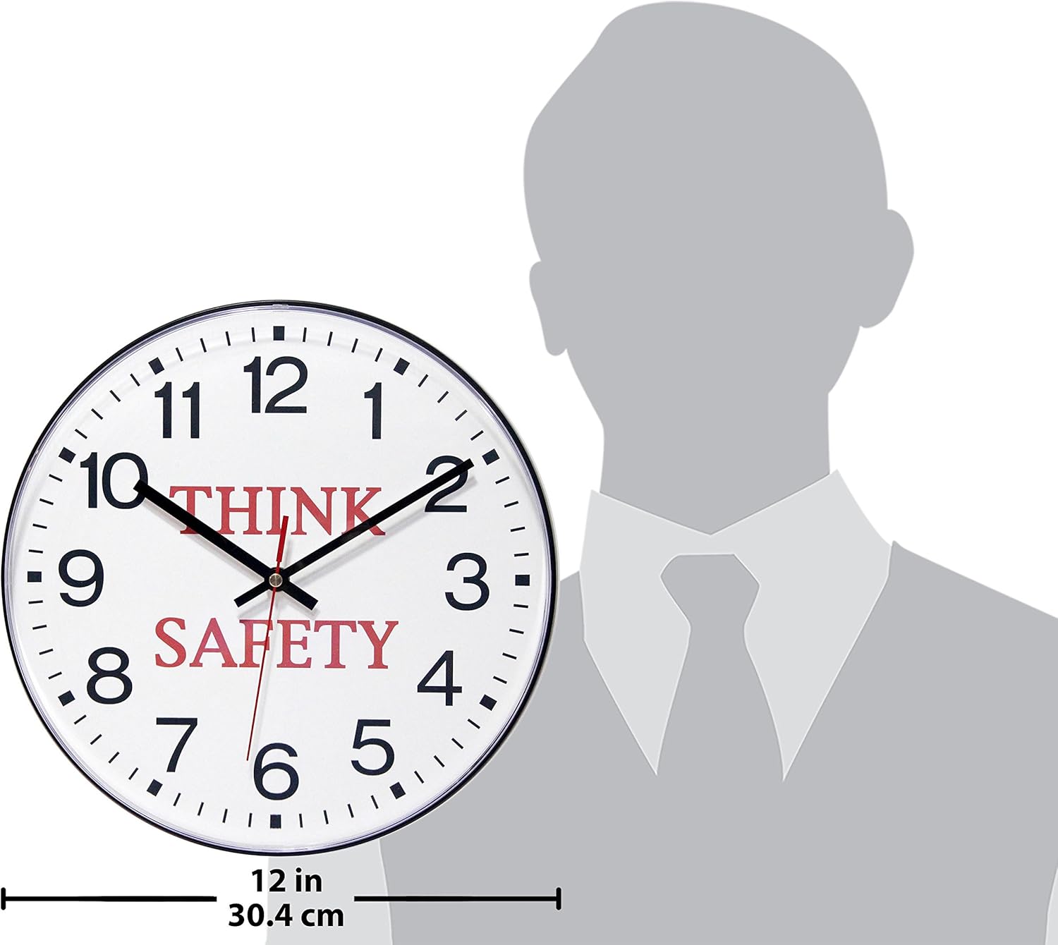 Infinity Instruments LTD. 12 inch Think Safety Shatter Resistant Round Non-Ticking Silent Battery Operated Easy to Read Clock for Office, Classroom, School Wall Clock- Black