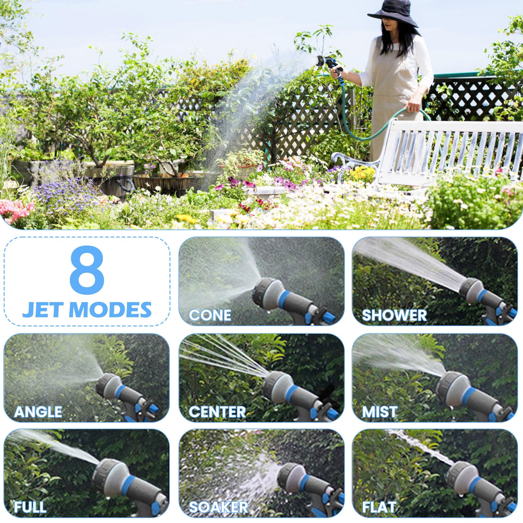 Pistolet D'arrosage 8 Modes - Pour Jardin, Lavage Voiture, Plantes Et Animaux