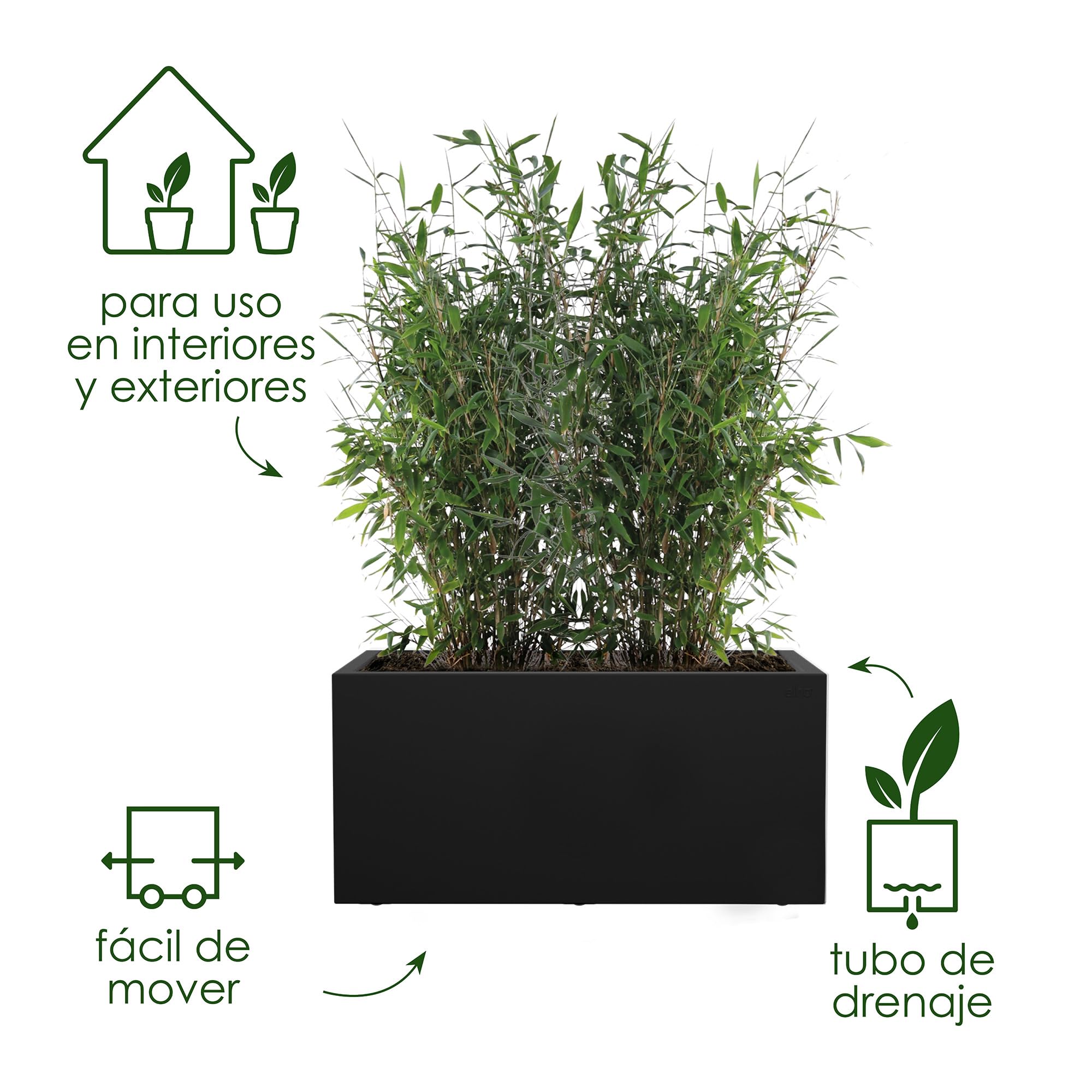 Elho Vivo Next Long 60 - Macetero por Interior y Exterior - L 59.0 x H 29.2 cm - Living Black