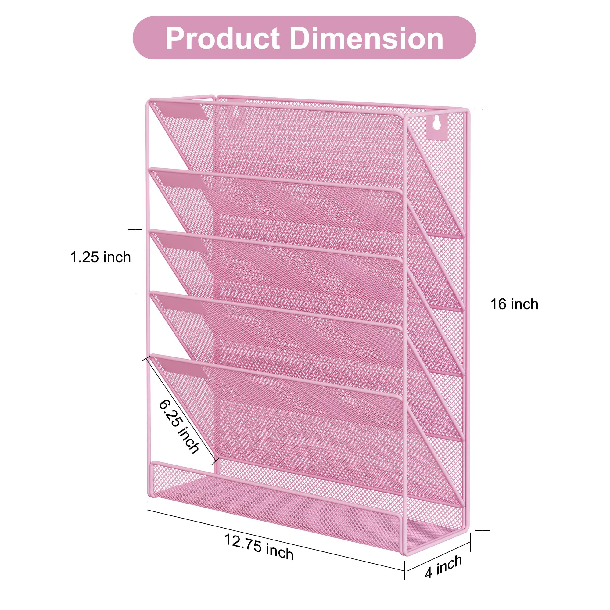 EasyPAG Organizer da ufficio a parete a 5 ripiani, verticale, con design a rete robusta, per scrivania o cubicolo, argento