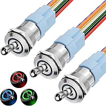 DaierTek Lighted 12V Waterproof Toggle Switch IP67 12 Volt LED RGB(RED Green Blue) 16mm Pre-Wired for Car Boat Marine -3Pack