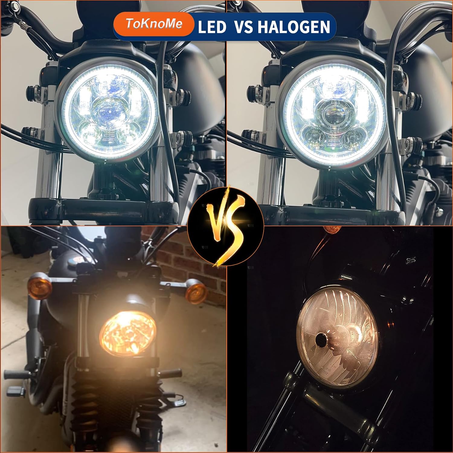 5-3/4 5.75 inch LED Headlight Halo DRL Compatible with Harley Davidson Dyna Sportster Iron 883 1200 Low Rider XLH883 Super Glide Softail Custom XLH1200 Forty-Eight SuperLow(Black)