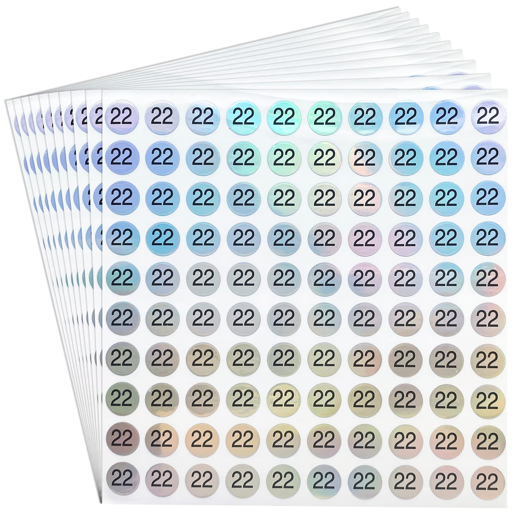 DealzEpic - Reflective Laser Number 22 Round Self-Adhesive Stickers for Inventory/Storage Organizing - Pack of 10 Sheets
