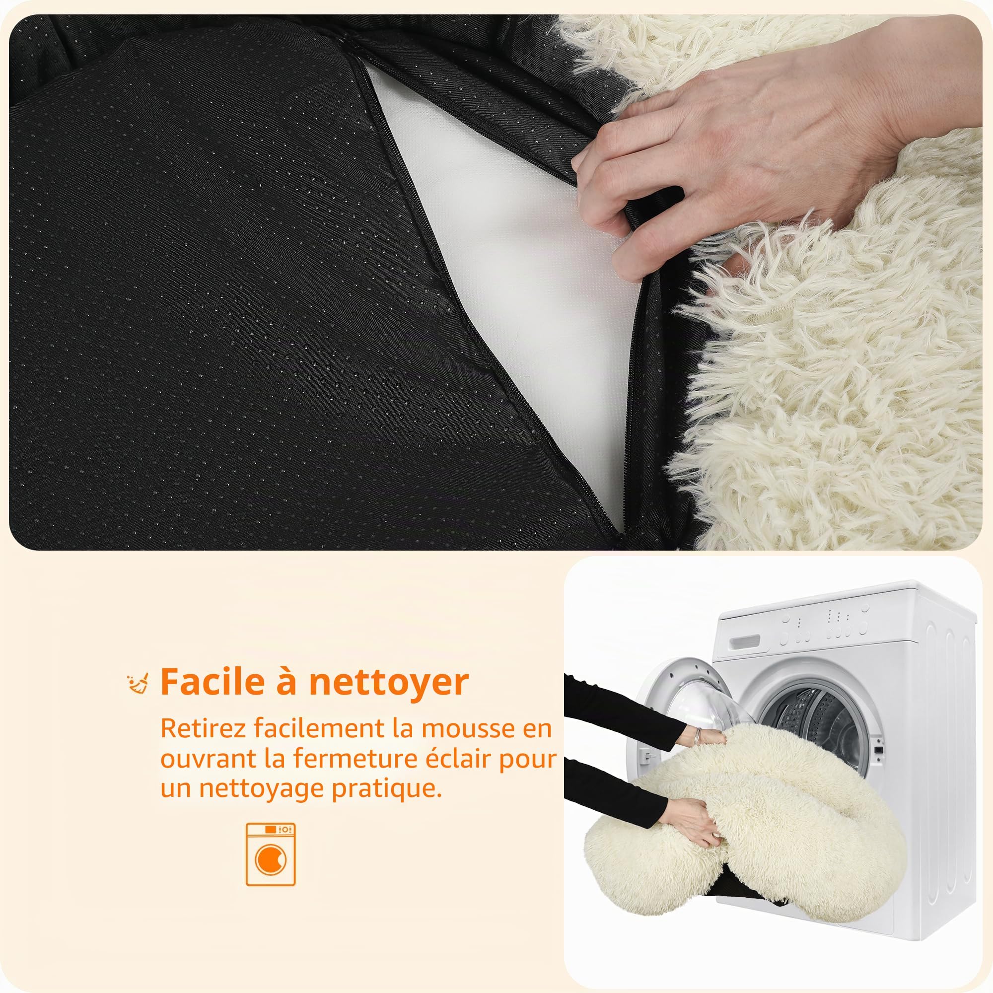 HMTOPE Lit orthopédique pour chien rond Coussin pour chien Canapé pour chat Lit en forme de donut Doux Panier pour chien Lavable, 100 cm Ø, Beige