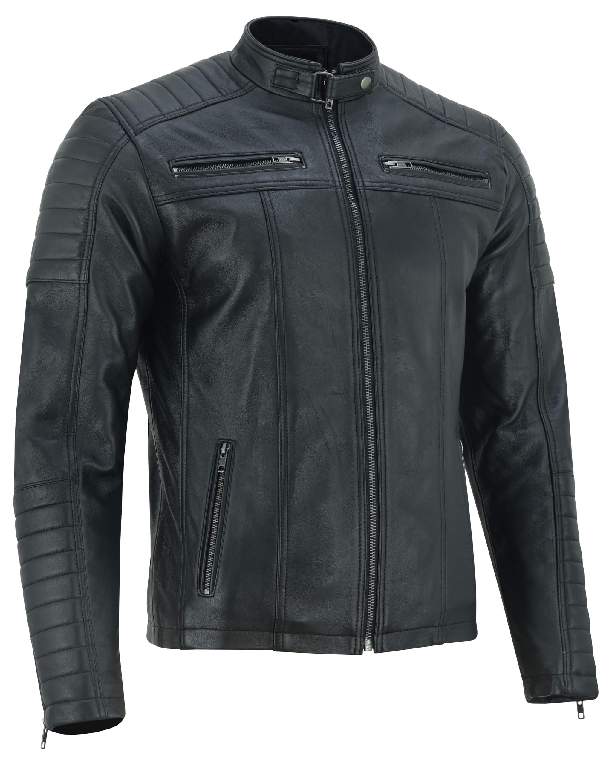 Vance The Leather CompanyMen's Real Leather Biker Jacket Made from 100% Lambskin Leather