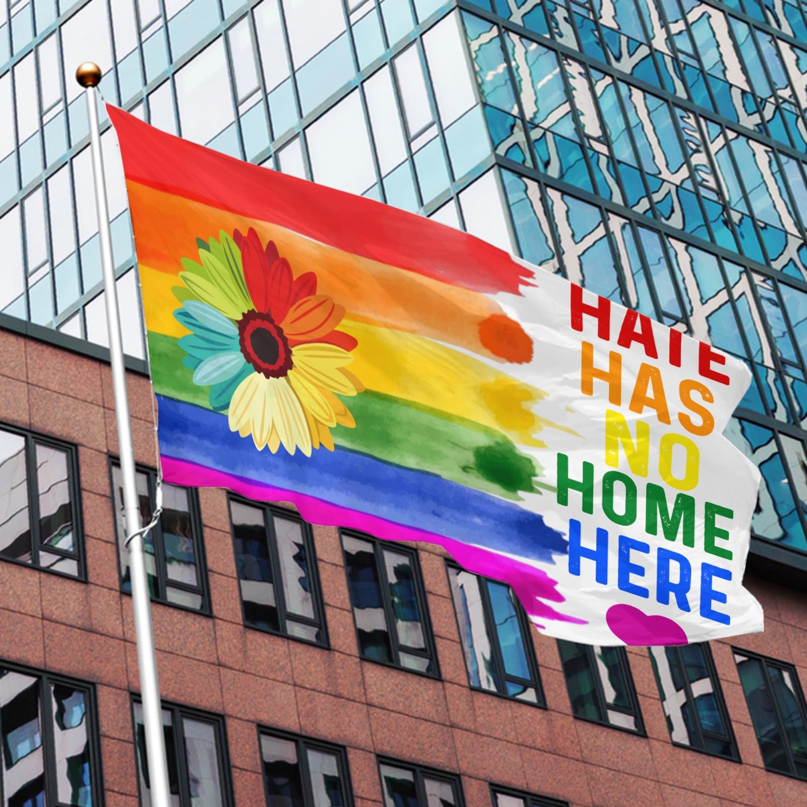 Carlorm „Hate Has No Home Here“ Flagge, 90x150 Cm – Aus Polyester, Doppelt Genäht, Für Innen & Außen