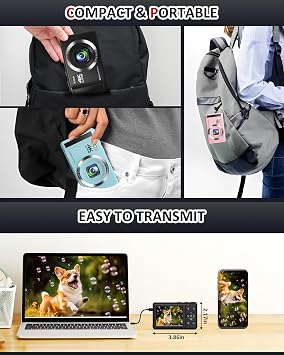 digital camera 4k photo camera 64mp - with 32 gb memory card digital camera 16x digital zoom simple portable camera and rechargeable 2 1200 mah batteries for children teenagers seniors beginners