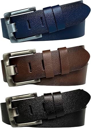 100% Genuine Leather 3-Piece Wide Tongue Set Black, Navy Blue, Brown 4.5 cm Jeans, Sports Belt; 3-Part-Wide-old-siy.laci-coffee