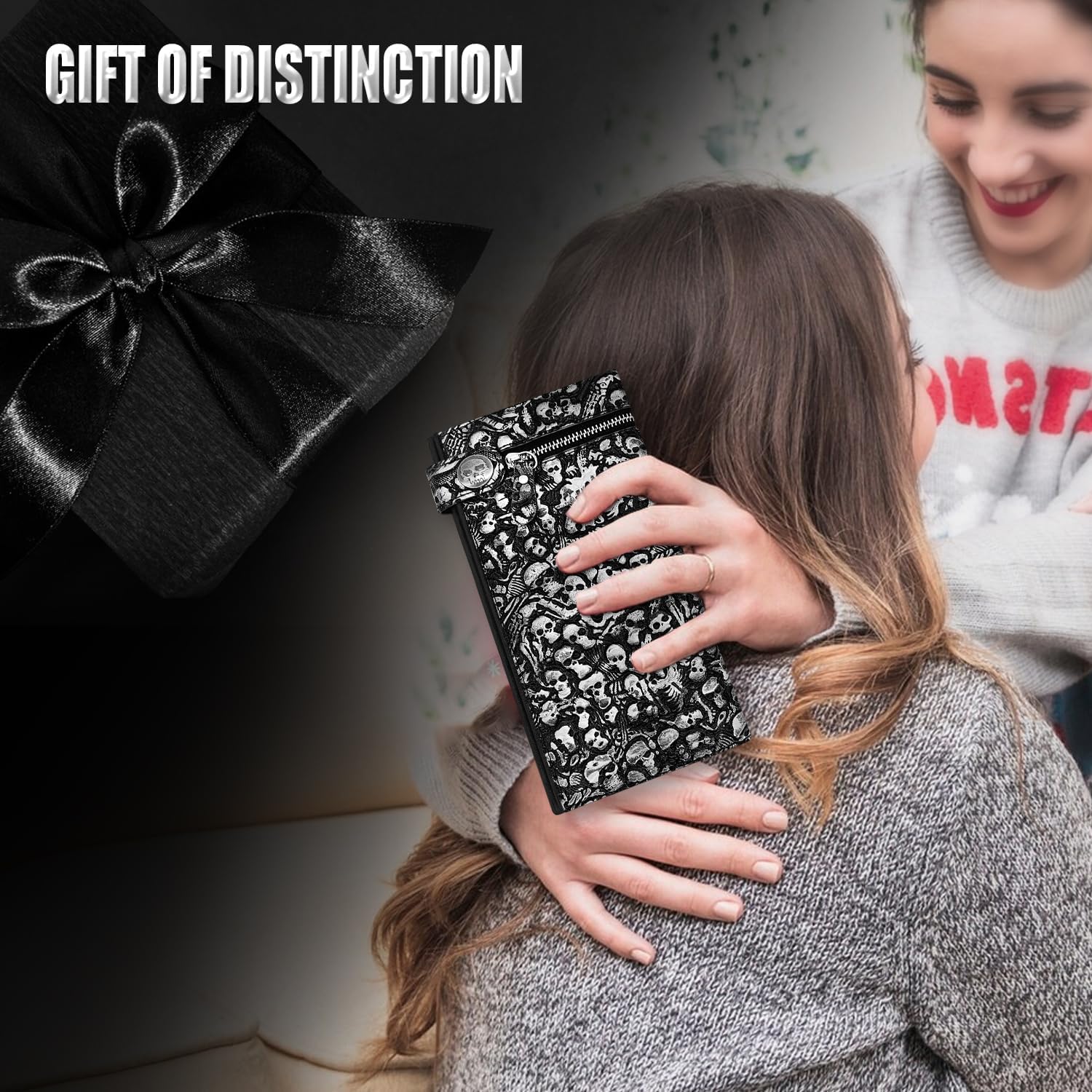 Long Chain Wallet Leather Skull Gothic Punk Bifold Halloween Goth Accessories,Unisex - Gunmetal Black Brand - Image 7