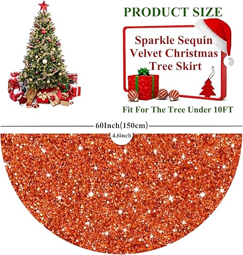Miniatura 69 de FUHSY Falda de árbol de Navidad de otoño de 21 pulgadas de diámetro, tela de terciopelo rojo, suave y metálico, falda de árbol bordada con purpurina