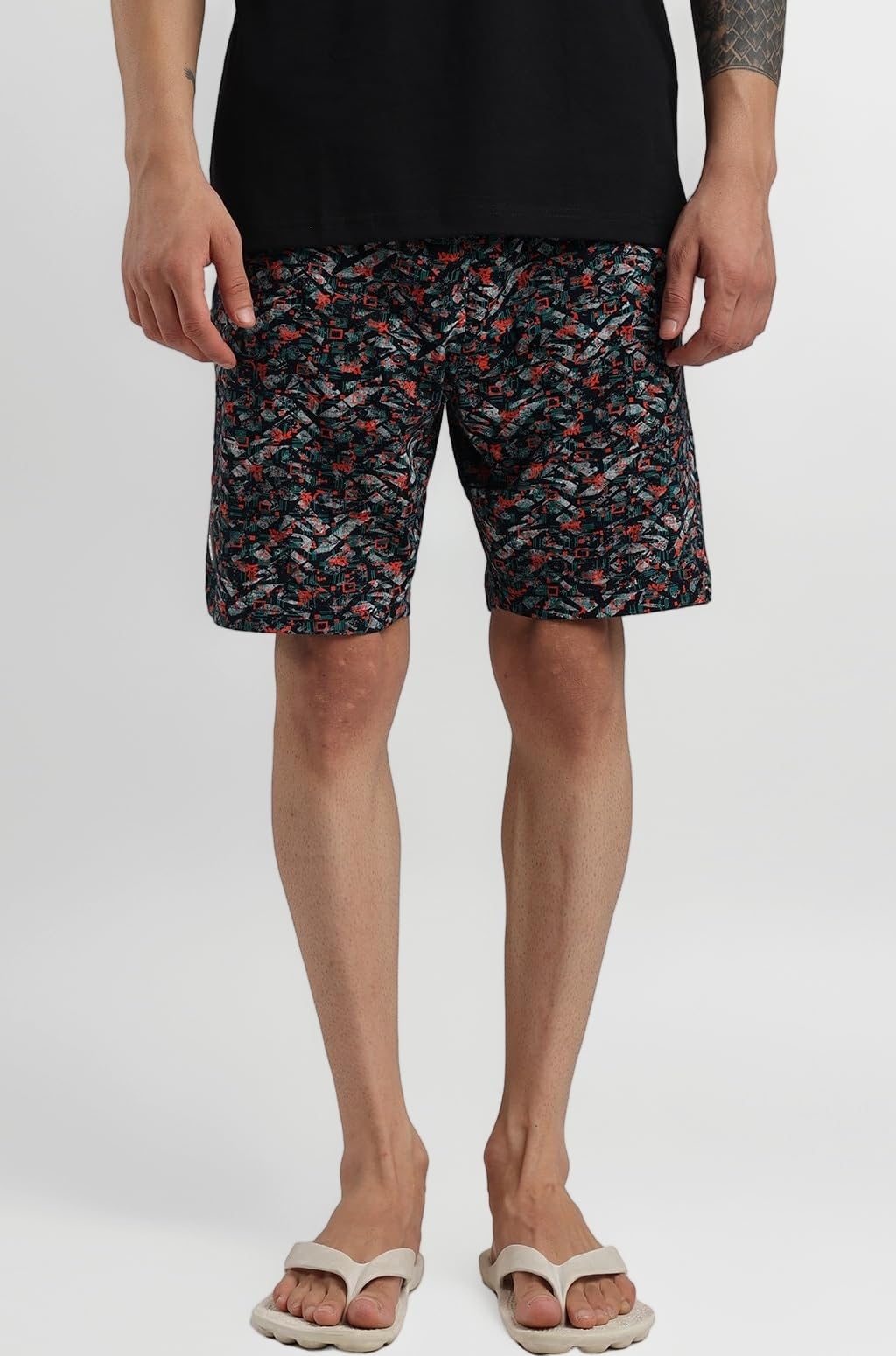 Bumchums Men Mercerised Printed Knee Length Cotton Bermuda Shorts with One Side Zip Pocket, Pack of 1