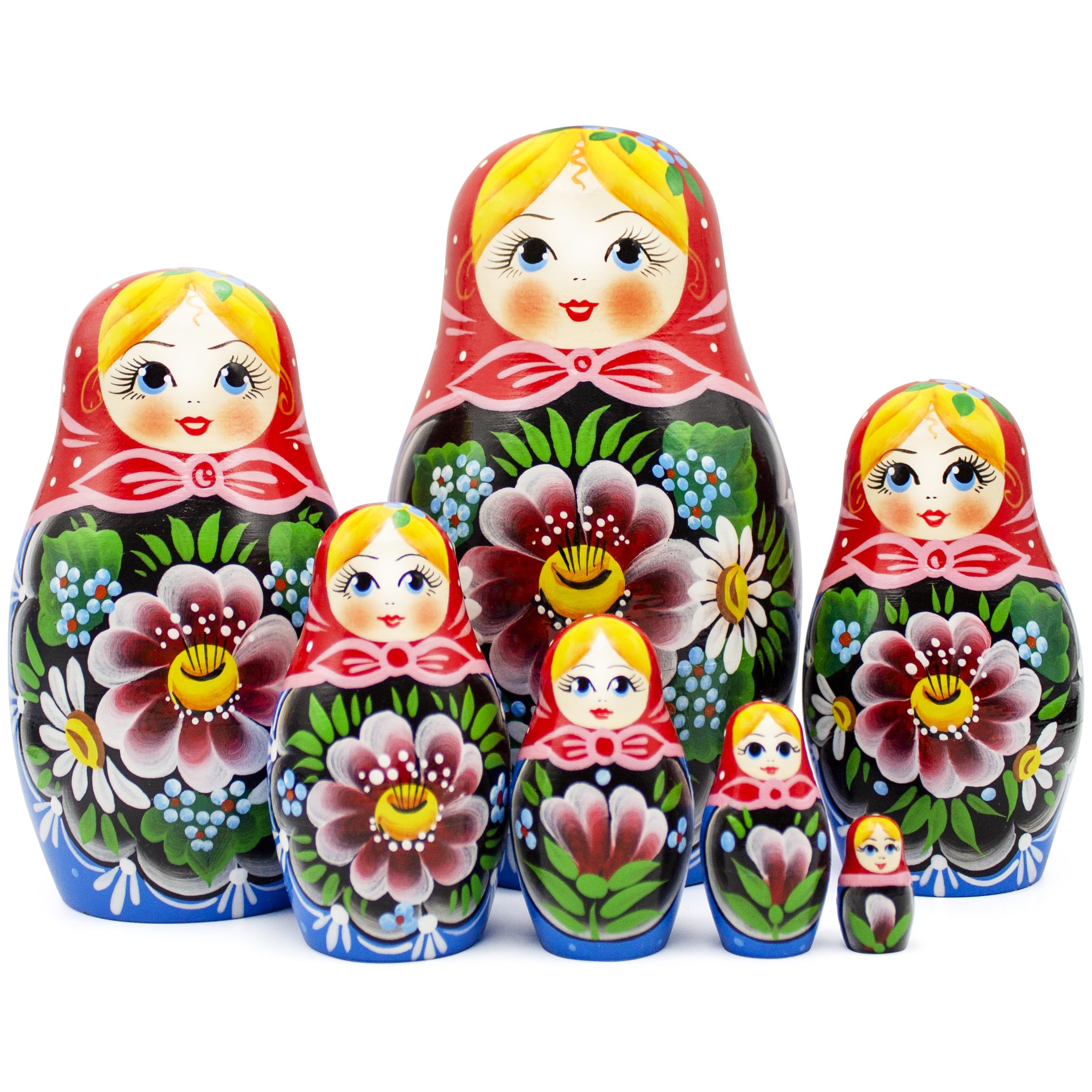 AEVVV Russian Nesting Dolls Set 7 pcs - Russian Nesting Babushka Dolls with Flowers - Handmade Matryoshka Doll with Rose Flowers Home Decor - Munecas Rusas
