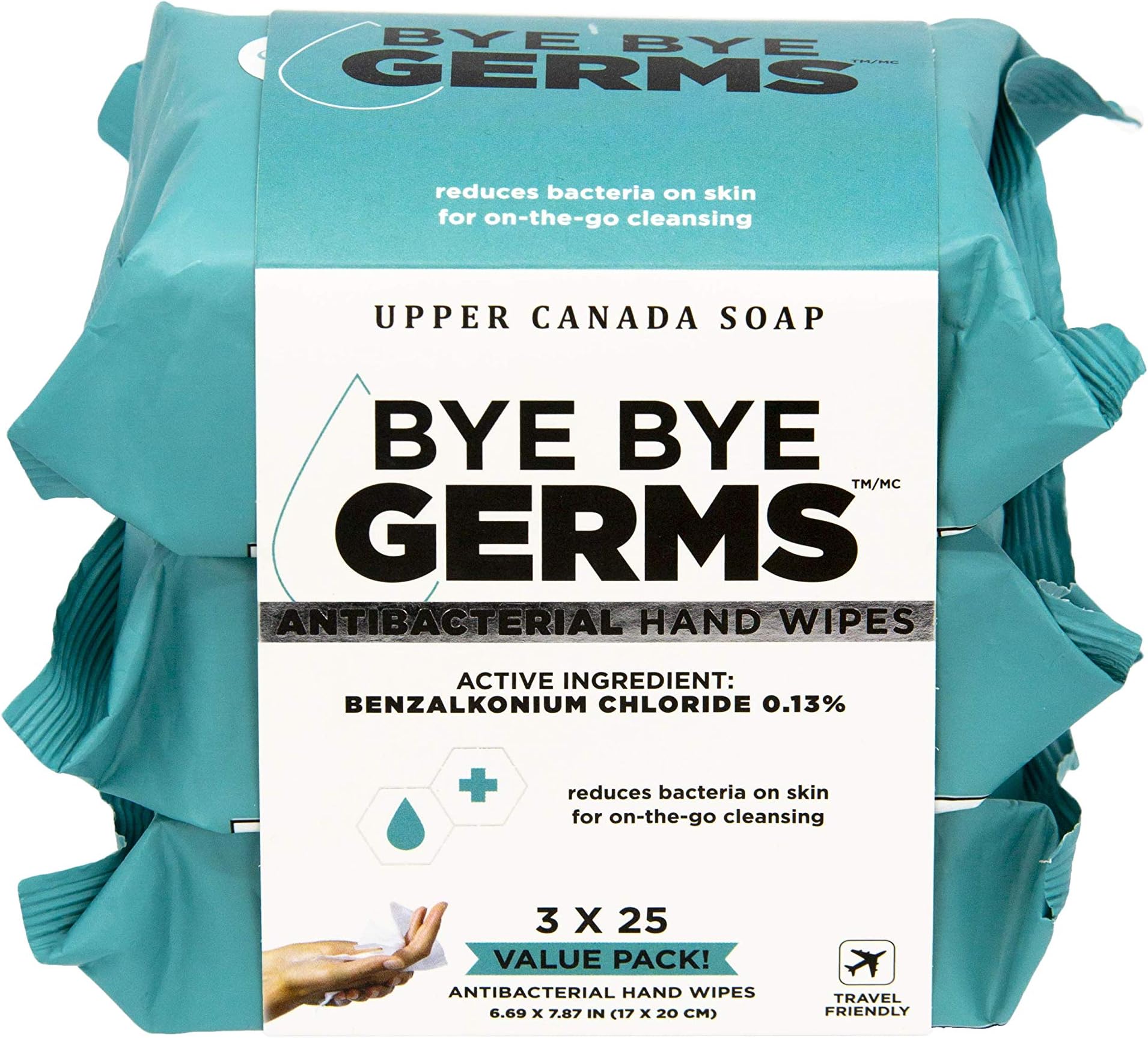 Bye Bye Germs Anti Bacterial Hand Wipes, 3x25, Value Pack, Pack of 3