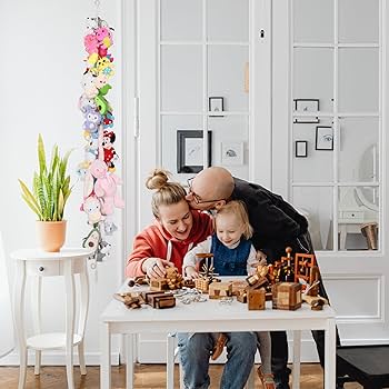 Hotop 2 Pcs Stuffed Animals Storage Chain Hanging Organizer With Plastic Clips Plush Toys Holder With Hooks For Wall Decor Bedroom Storage(White