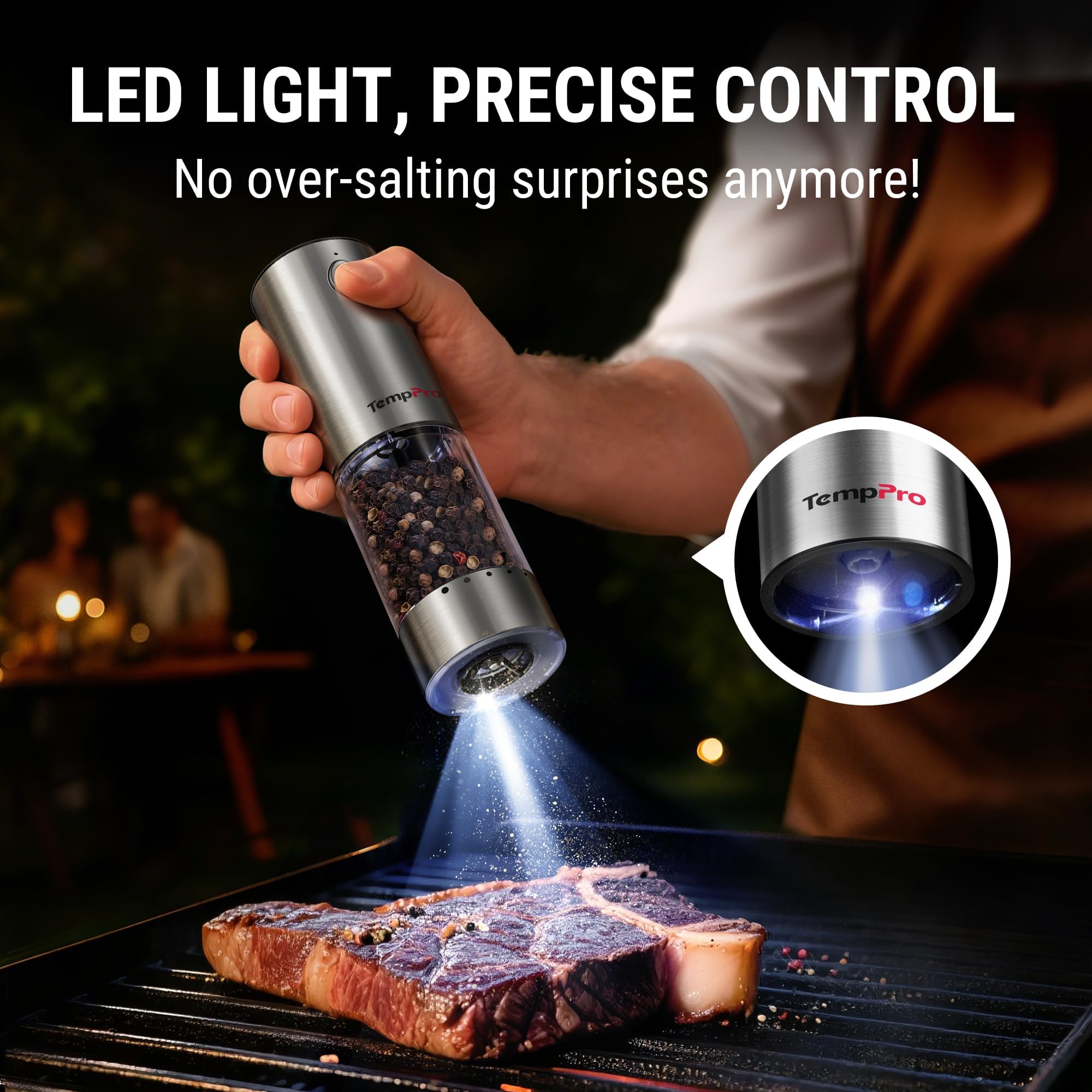 TempPro Electric Salt & Pepper Mills - Rechargeable & Easy! -7