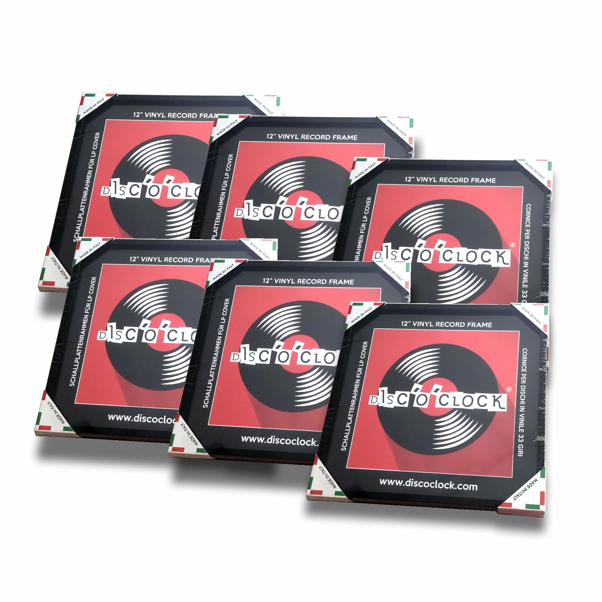 DISCOCLOCK - Cornice Quadrata Nera per Dischi in Vinile - 32x32cm in Alluminio - Made in Italy (6 pezzi)
