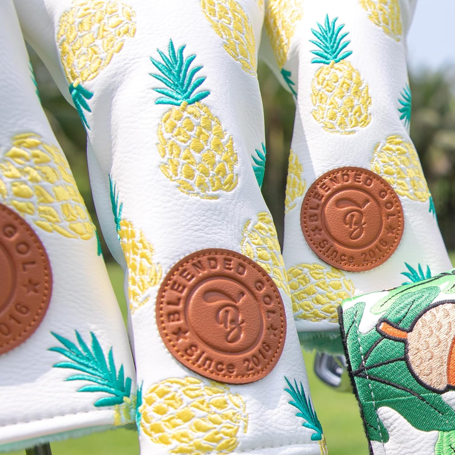 Golf Club Covers Pineapple Embroidery Driver Headcover Fariway Wood Headcover Hybrid Cover Leather Golf Head Cover for Most Brand