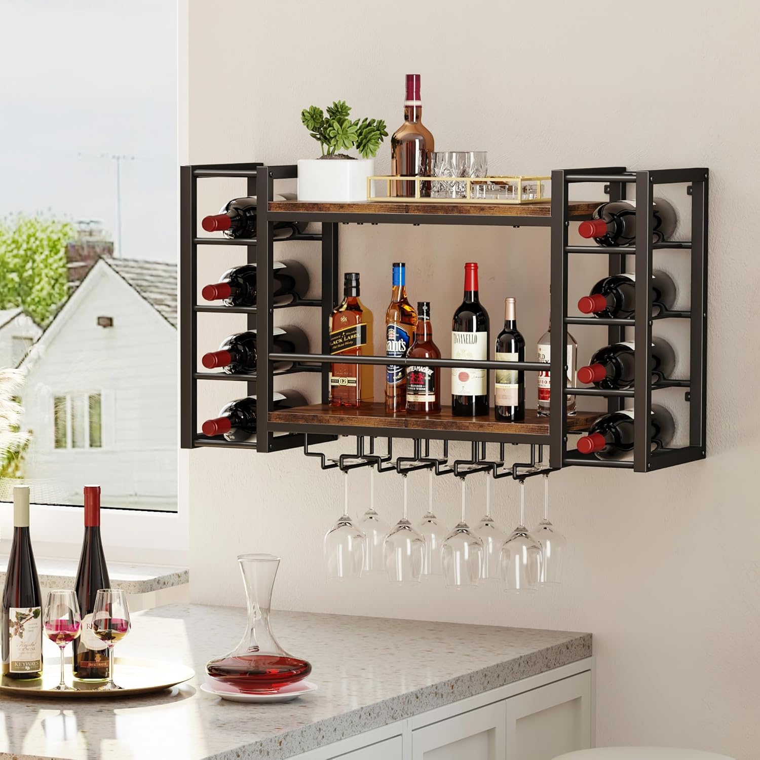 Homeiju Wall Mount Wine Rack 40 installed in a kitchen setting